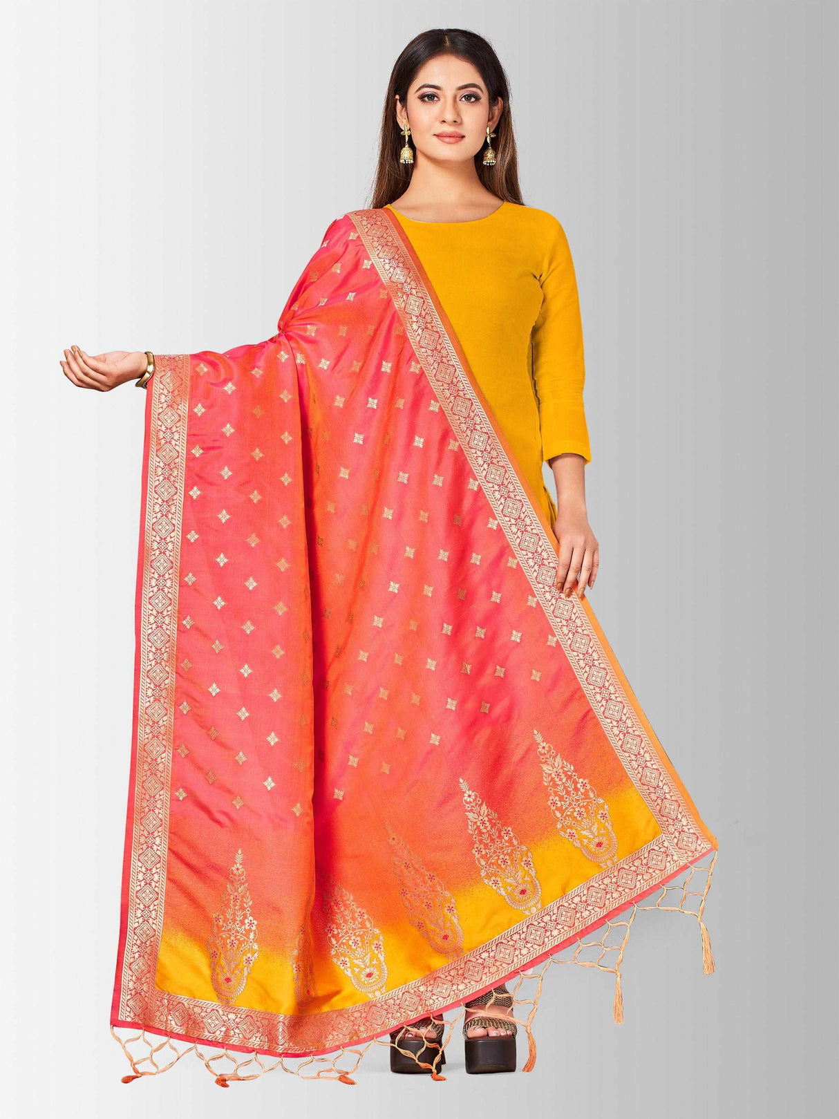 MIMOSA Women's Banarasi Art Silk dupatta Color Pink