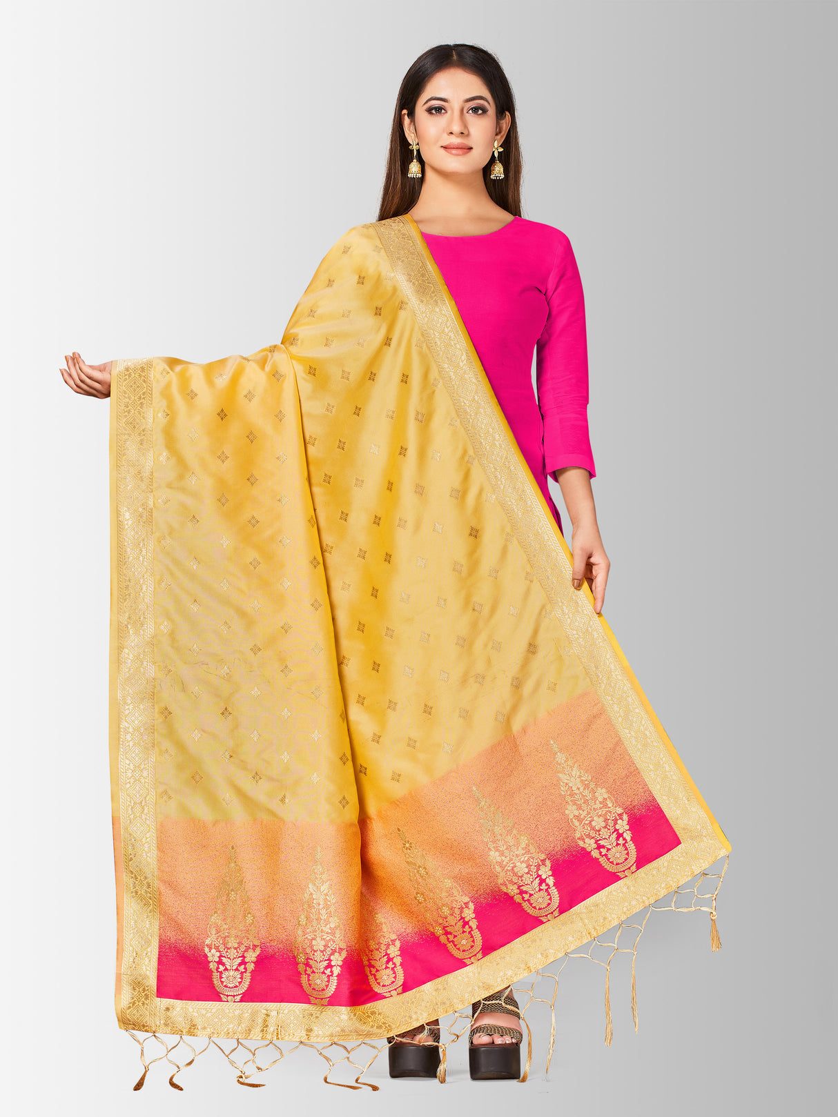 MIMOSA Women's Banarasi Art Silk dupatta Color