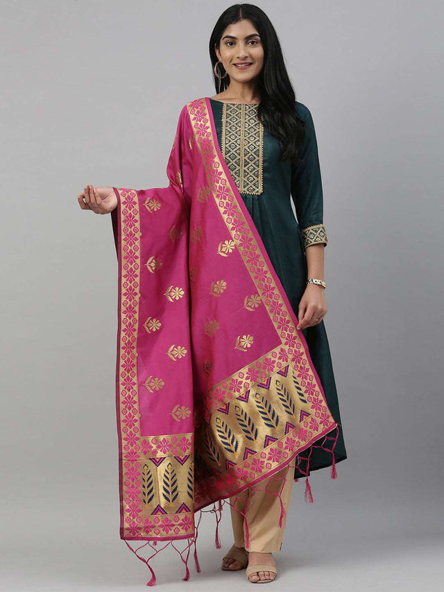 MIMOSA Pink & Gold-Coloured Woven Design Dupatta