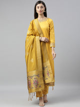 MIMOSA Yellow & Gold-Toned Woven Design Art Silk Dupatta