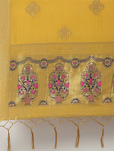 MIMOSA Yellow & Gold-Toned Woven Design Art Silk Dupatta