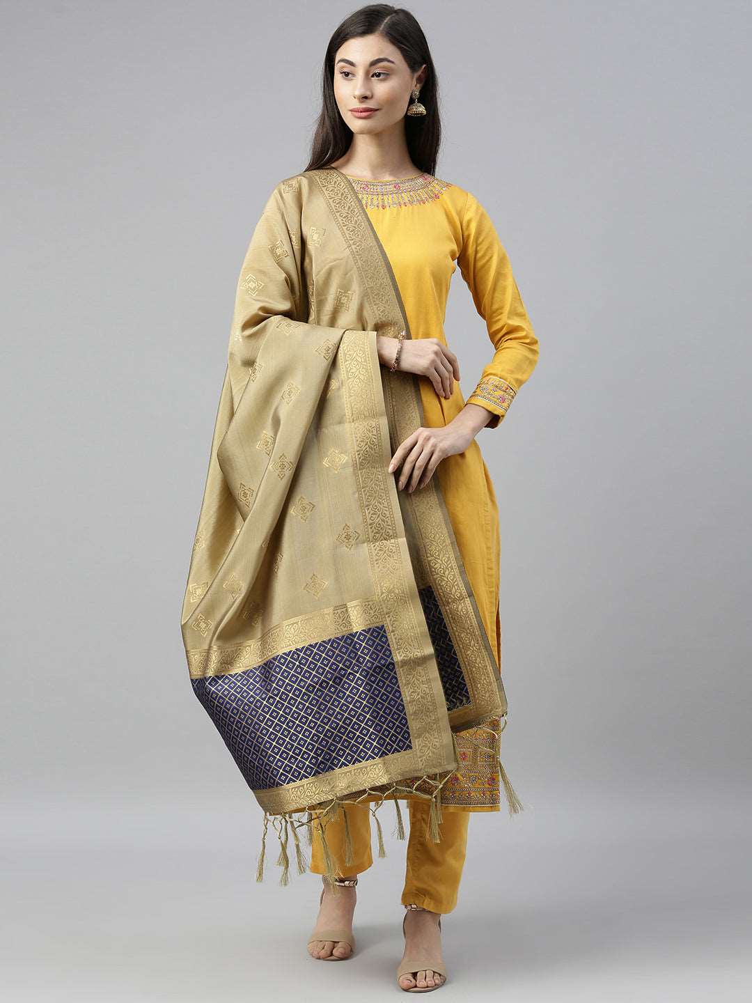 Mimosa Gold-Toned Woven Design Art Silk Dupatta