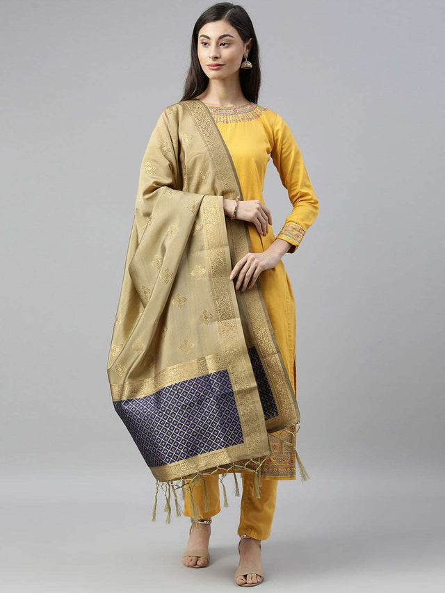 Mimosa Gold-Toned Woven Design Art Silk Dupatta