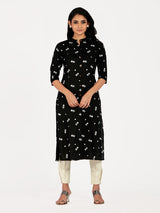 Mimosa Women Black Color Printed Straight Kurta