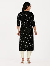 Mimosa Women Black Color Printed Straight Kurta