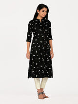 Mimosa Women Black Color Printed Straight Kurta