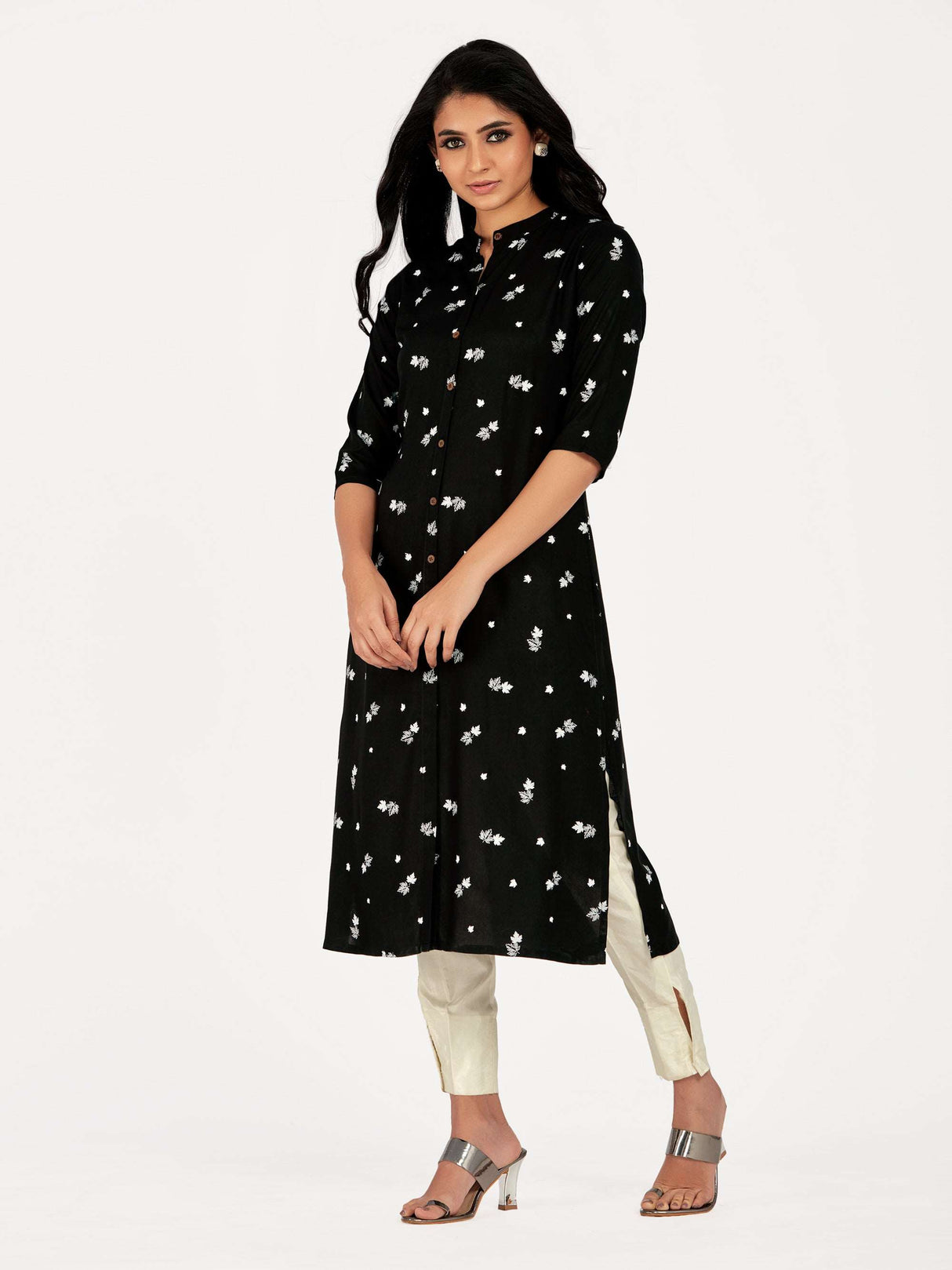 Mimosa Women Black Color Printed Straight Kurta