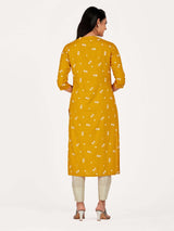 Mimosa Women Mustard Yellow Color Printed Straight Kurta