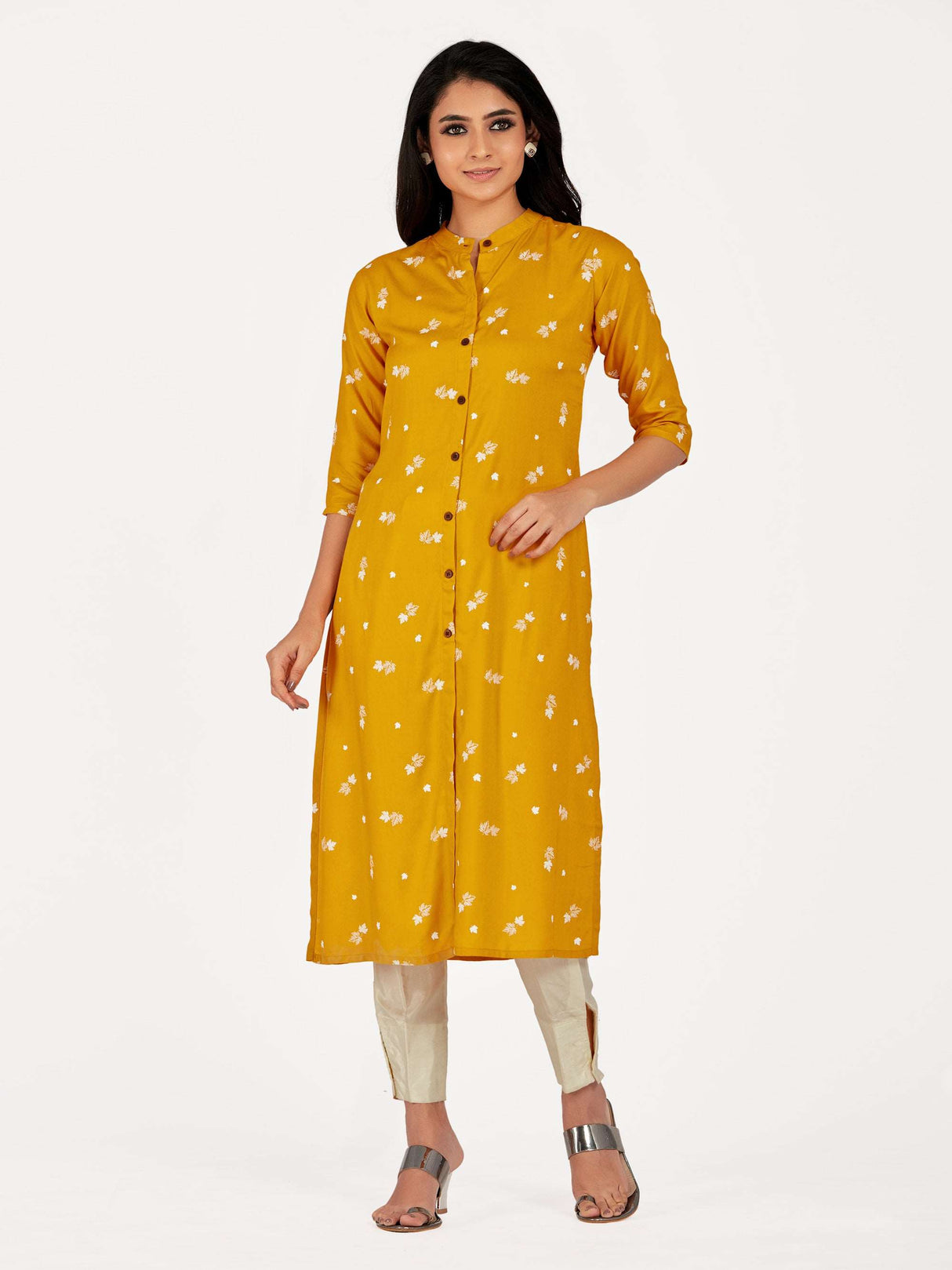 Mimosa Women Mustard Yellow Color Printed Straight Kurta