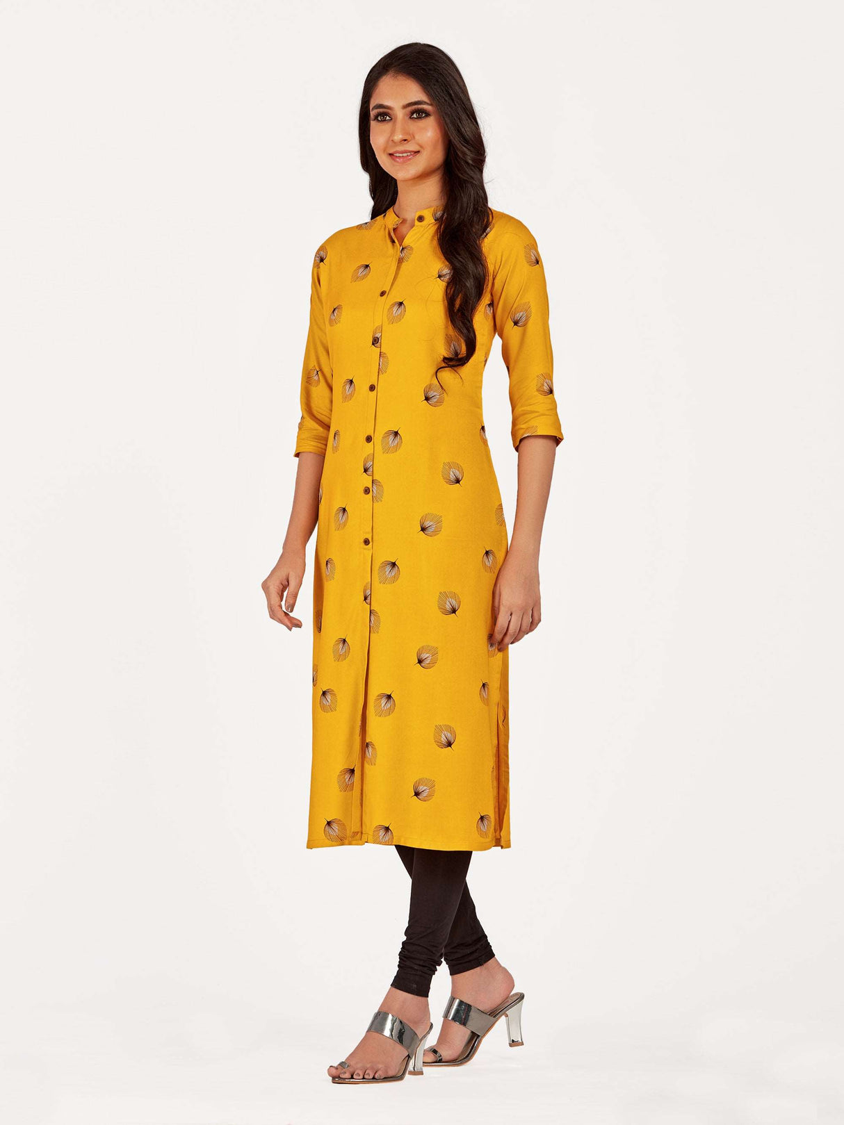 Mimosa Women Mustard Yellow Color Printed Straight Kurta