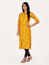 Mimosa Women Mustard Yellow Color Printed Straight Kurta