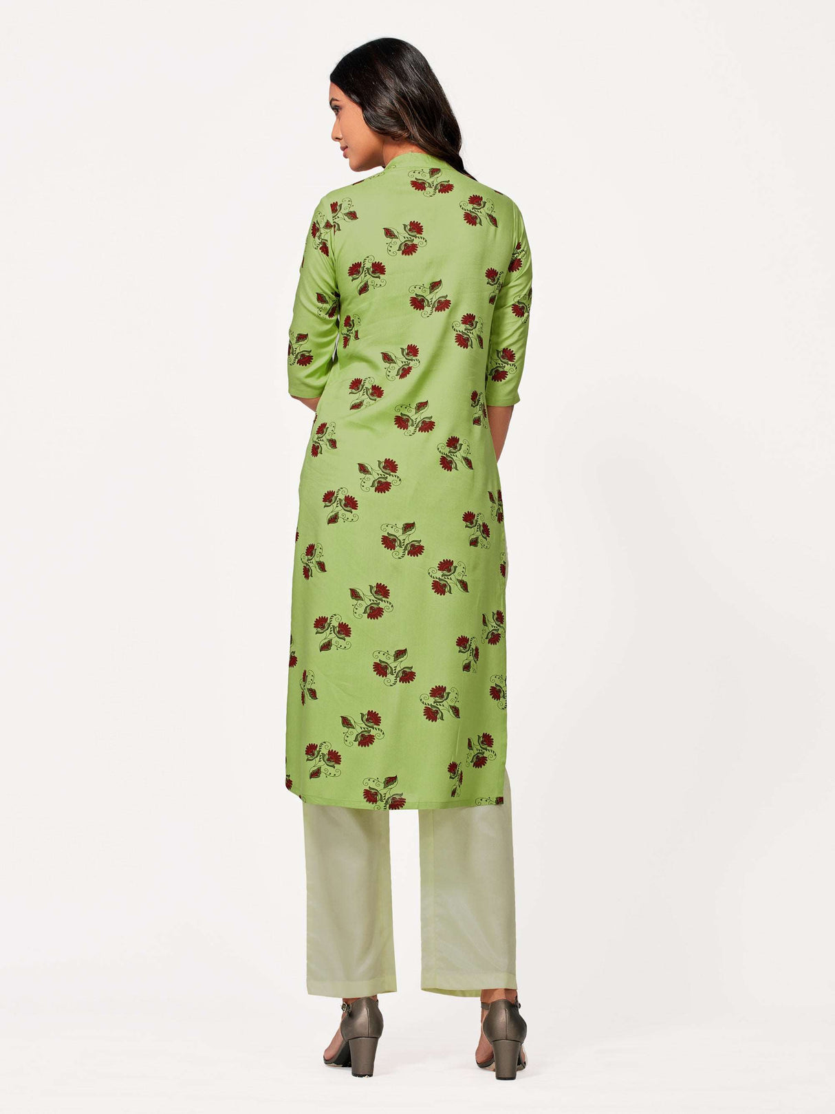 Mimosa Women Green Color Printed Straight Kurta