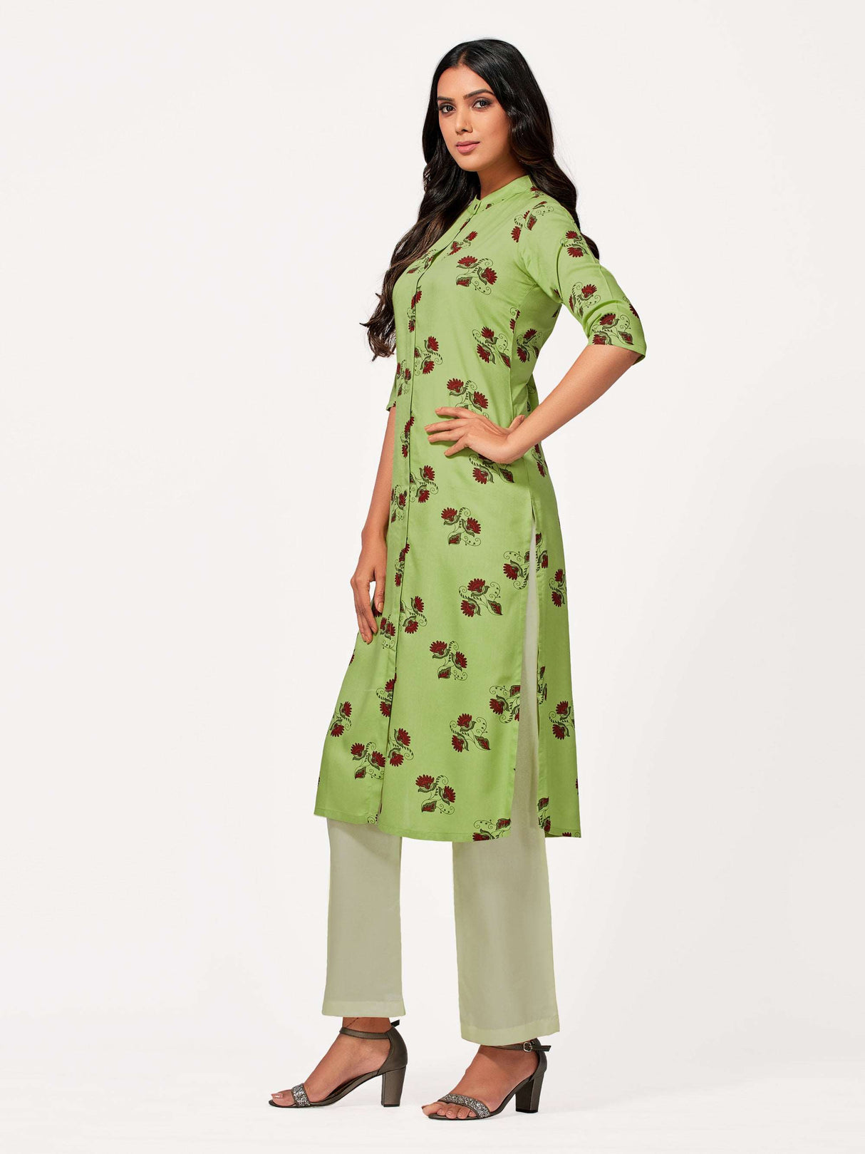 Mimosa Women Green Color Printed Straight Kurta