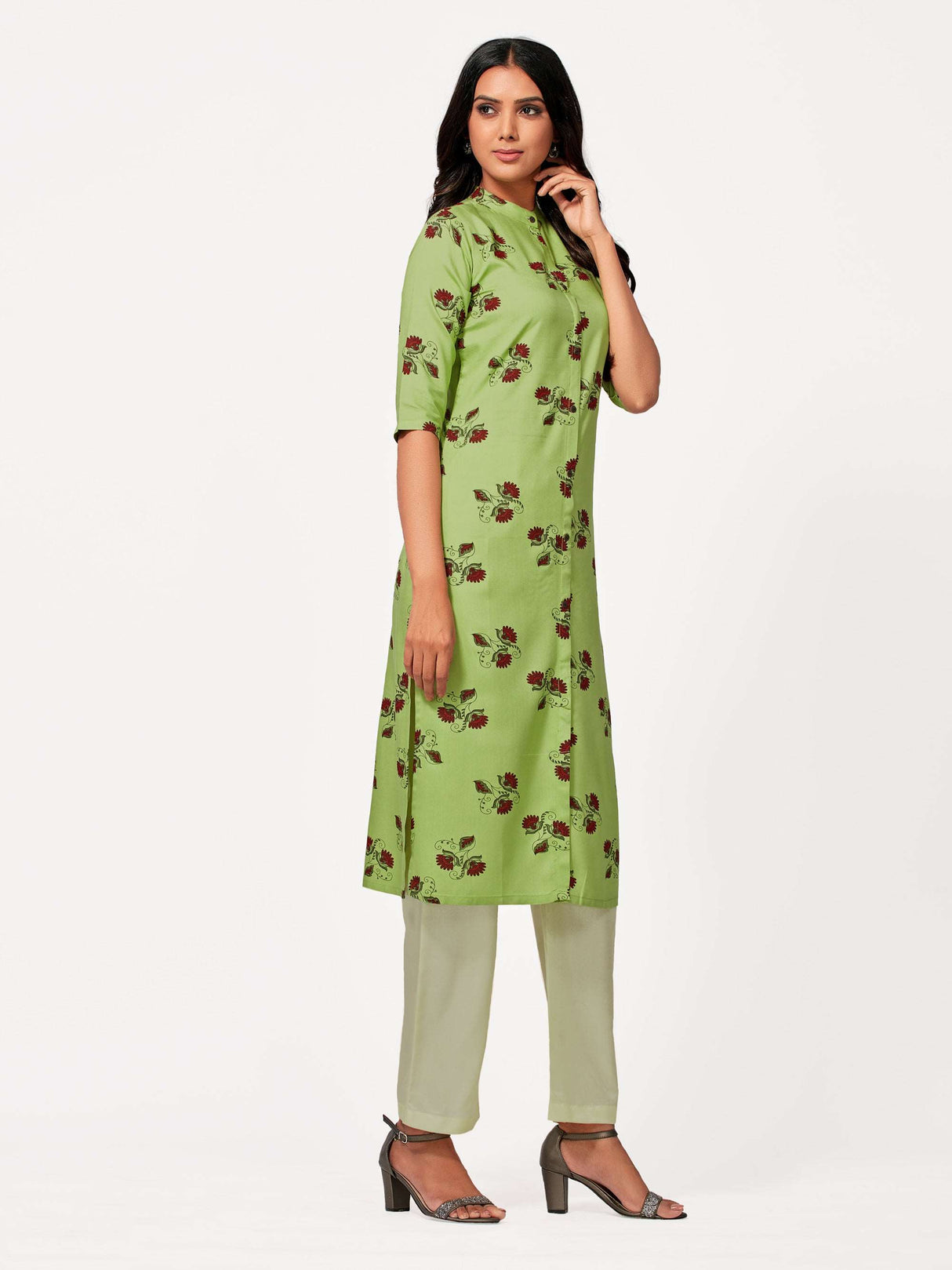 Mimosa Women Green Color Printed Straight Kurta