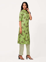 Mimosa Women Green Color Printed Straight Kurta