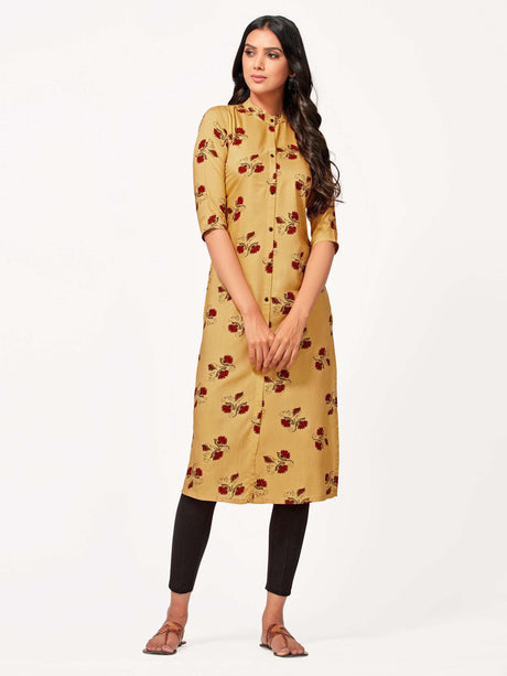 Mimosa Women Yellow Color Printed Straight Kurta