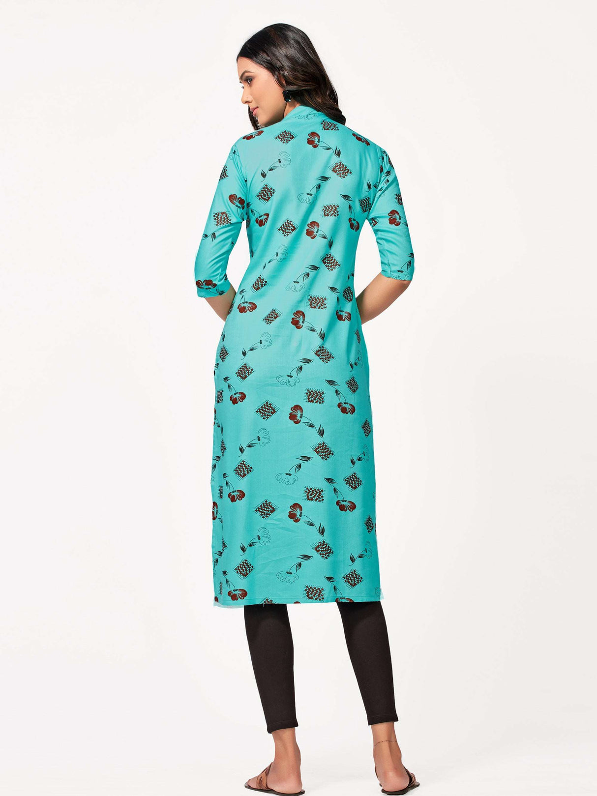 Mimosa Women Turquoise Blue Color Printed Straight Kurta