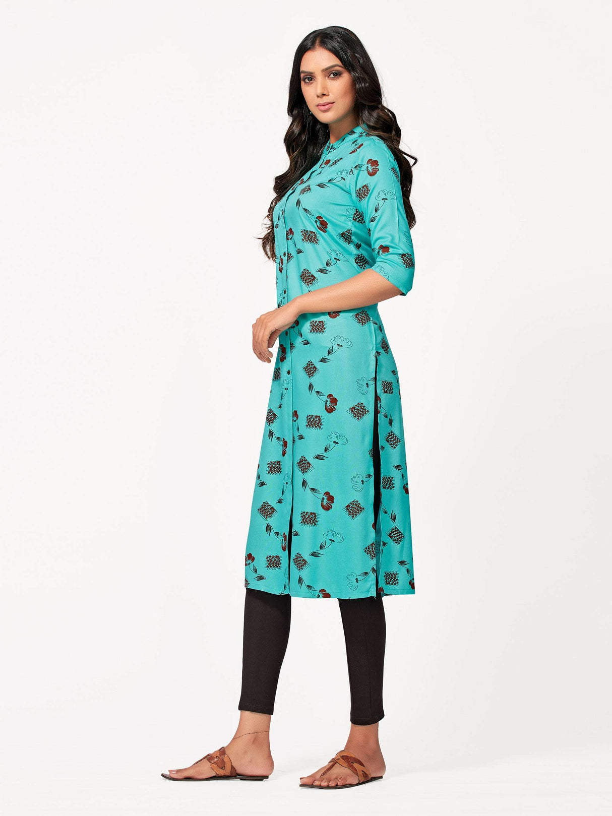 Mimosa Women Turquoise Blue Color Printed Straight Kurta