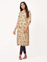 Mimosa Women Peach Orange Color Printed Straight Kurta