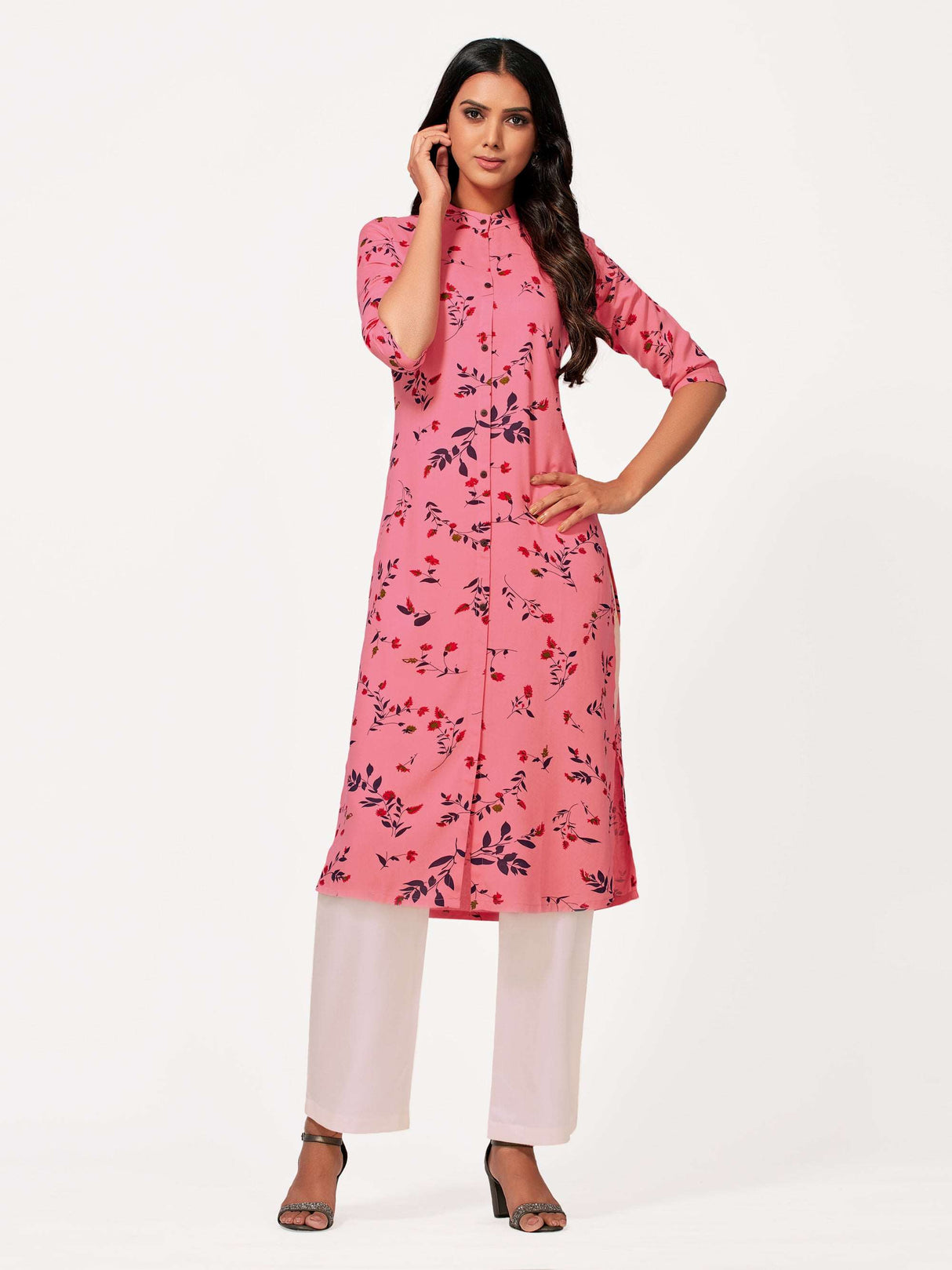 Mimosa Women Pink Color Printed Straight Kurta