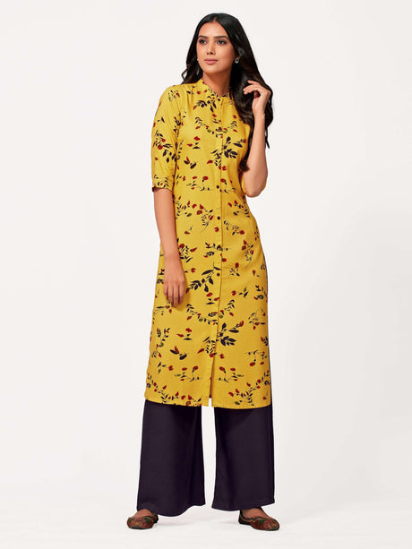 Mimosa Women Yellow Color Printed Straight Kurta