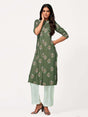 Mimosa Women Khaki Green Color Printed Straight Kurta