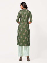 Mimosa Women Khaki Green Color Printed Straight Kurta