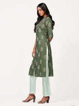 Mimosa Women Khaki Green Color Printed Straight Kurta