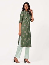 Mimosa Women Khaki Green Color Printed Straight Kurta