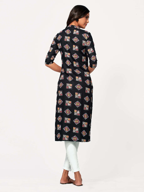 Mimosa Women Black Color Printed Straight Kurta