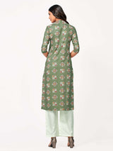 Mimosa Women Khaki Green Color Printed Straight Kurta