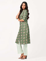 Mimosa Women Khaki Green Color Printed Straight Kurta