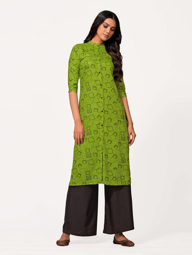 Mimosa Women Green Color Printed Straight Kurta