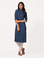 Mimosa Women Navy Blue Color Printed Straight Kurta