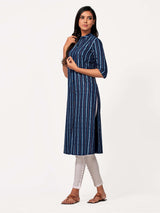 Mimosa Women Navy Blue Color Printed Straight Kurta