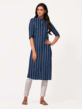 Mimosa Women Navy Blue Color Printed Straight Kurta