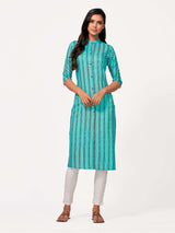 Mimosa Women Turquoise Blue Color Printed Straight Kurta