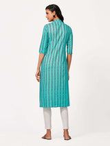 Mimosa Women Turquoise Blue Color Printed Straight Kurta