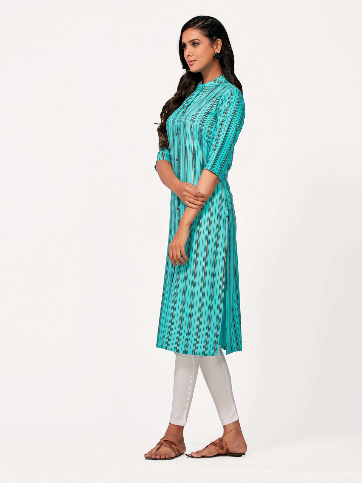 Mimosa Women Turquoise Blue Color Printed Straight Kurta