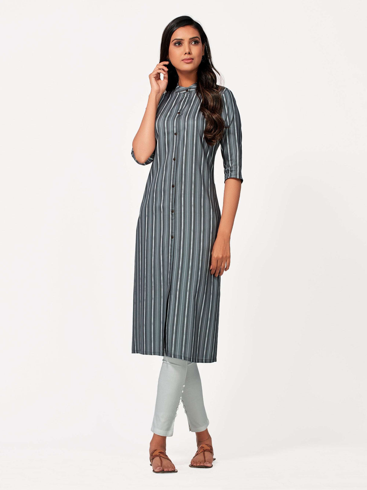 Mimosa Women Grey Color Printed Straight Kurta