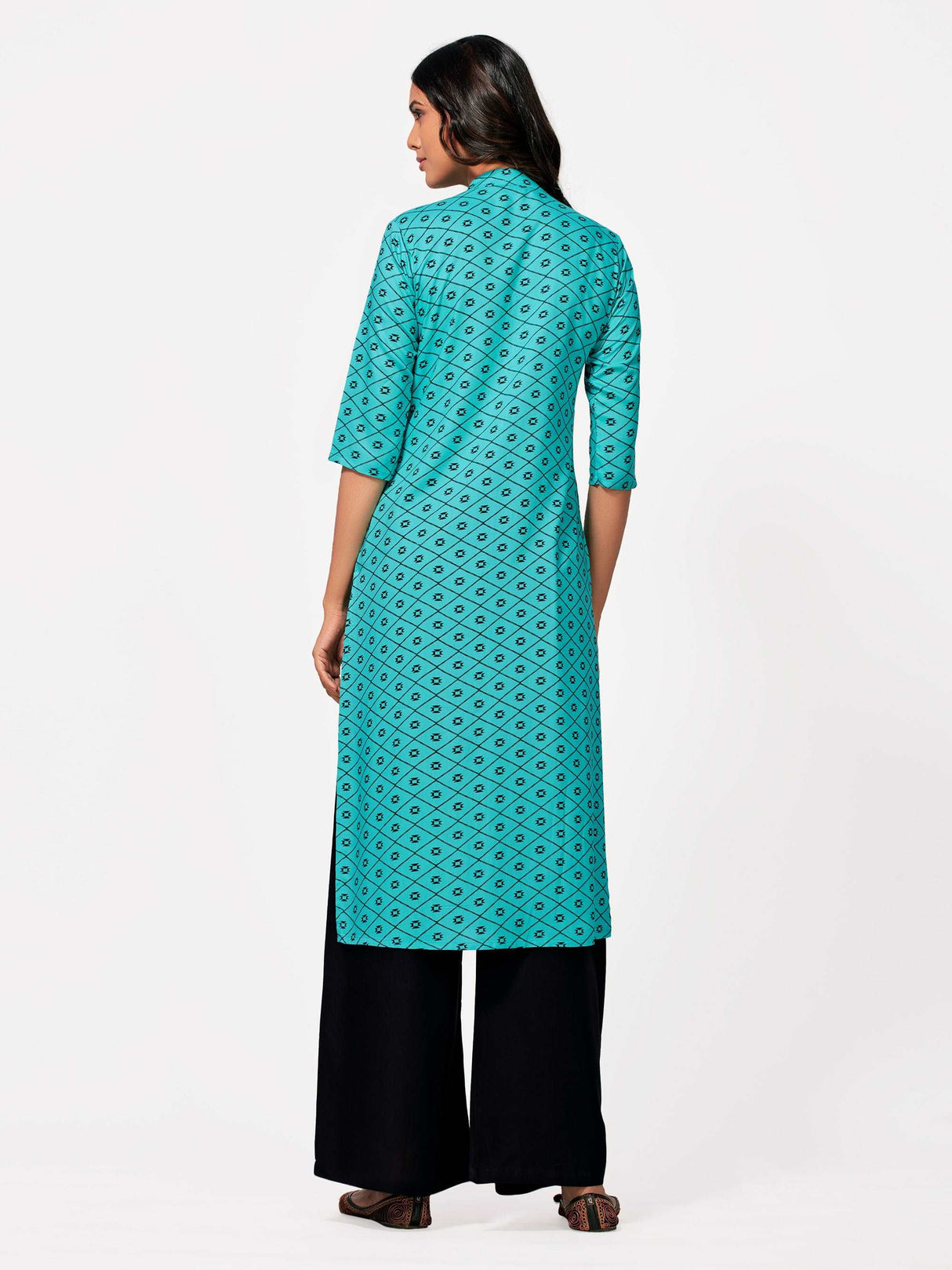 Mimosa Women Turquoise Blue Color Printed Straight Kurta