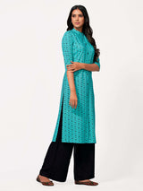 Mimosa Women Turquoise Blue Color Printed Straight Kurta