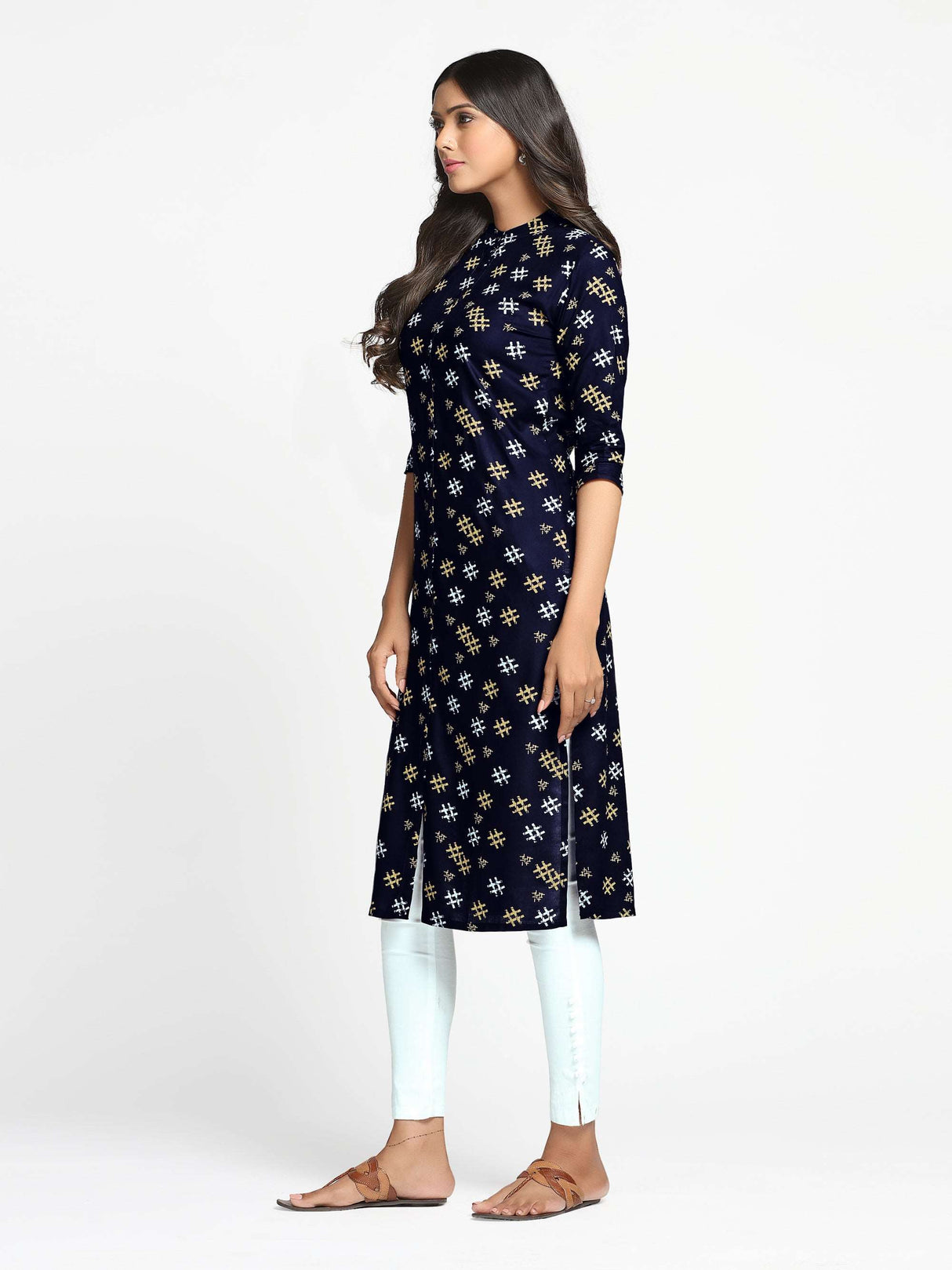 Mimosa Navy Blue Color Printed Straight Kurta