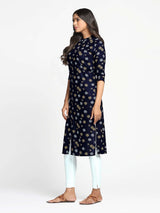 Mimosa Navy Blue Color Printed Straight Kurta