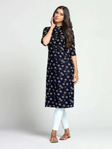 Mimosa Navy Blue Color Printed Straight Kurta