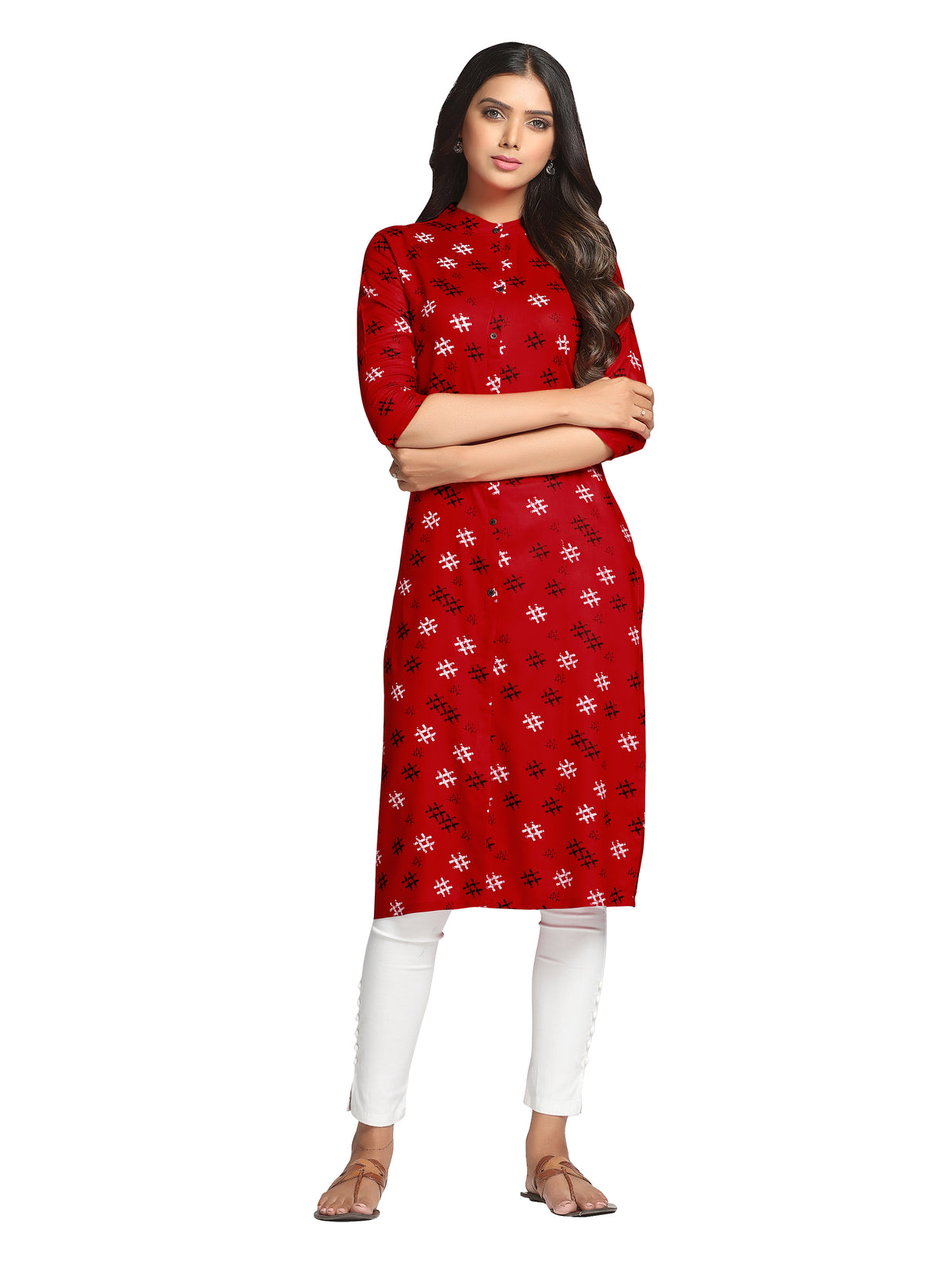 Mimosa Red Color Printed Straight Kurta