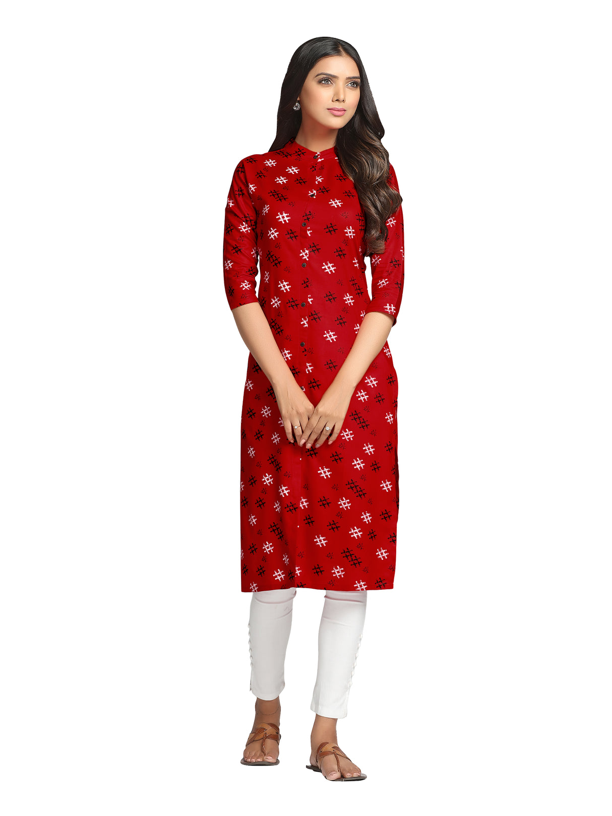 Mimosa Red Color Printed Straight Kurta