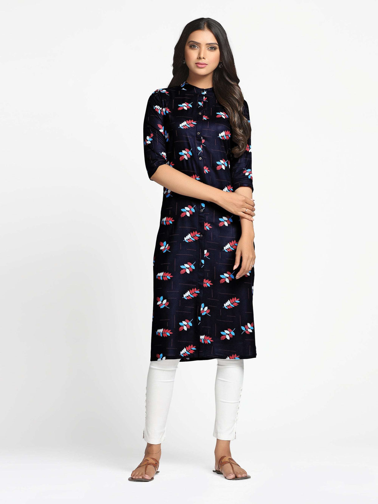 Mimosa Navy Blue Color Printed Straight Kurta