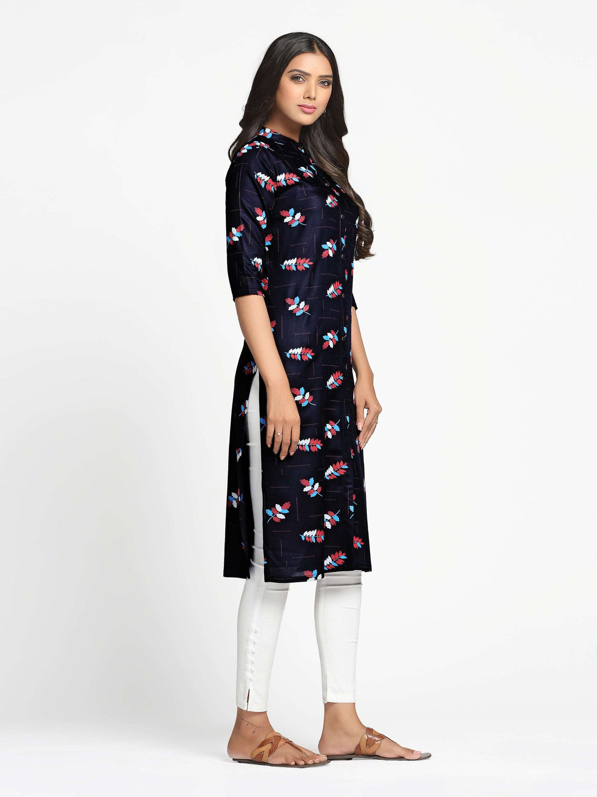 Mimosa Navy Blue Color Printed Straight Kurta