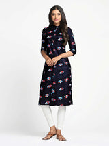 Mimosa Navy Blue Color Printed Straight Kurta